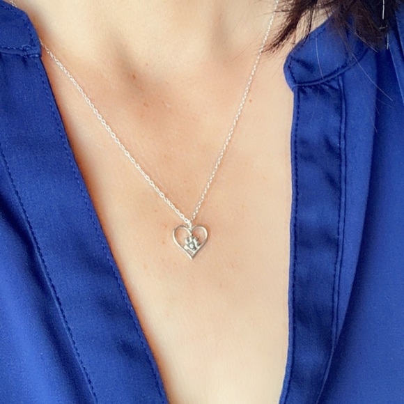 Sterling Silver Pet Paw Heart Necklace - Picture 8 of 10